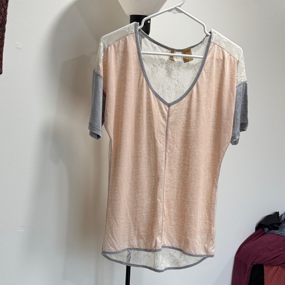 BKE Tops - BKE Peach and Gray Lace Blouse
